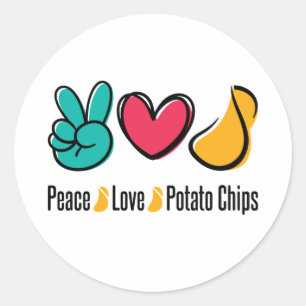 Sticker Rond Chips de pommes de terre Peace Love
