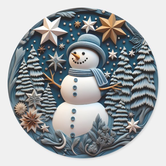 Sticker Rond Chirstmas Snowman 3D (Devant)