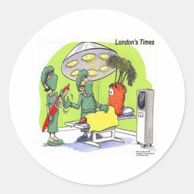 Sticker Rond Chirurgie de carottes Drôle Carton Médicale (Devant)