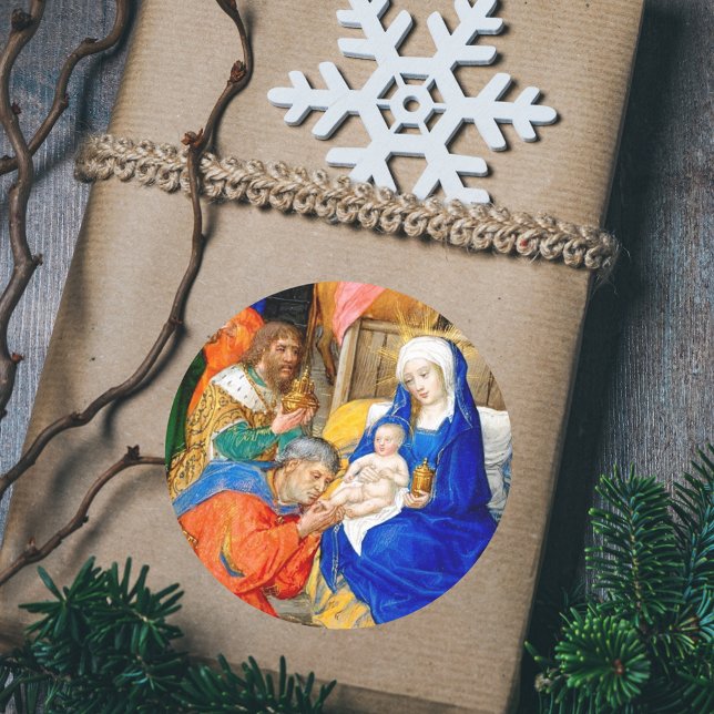 Sticker Rond Chistian Noël Épiphanie de la Nativité Trois Rois (Catholic Orthodox Chistian Christmas Nativity Epiphany Three Kings Day Classic Gift Sticker)