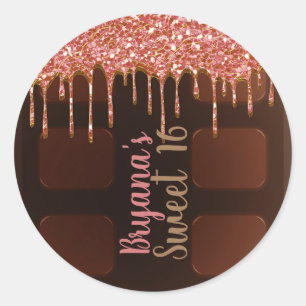 Sticker Rond Chocolat Barre de bonbons rose Parties scintillant