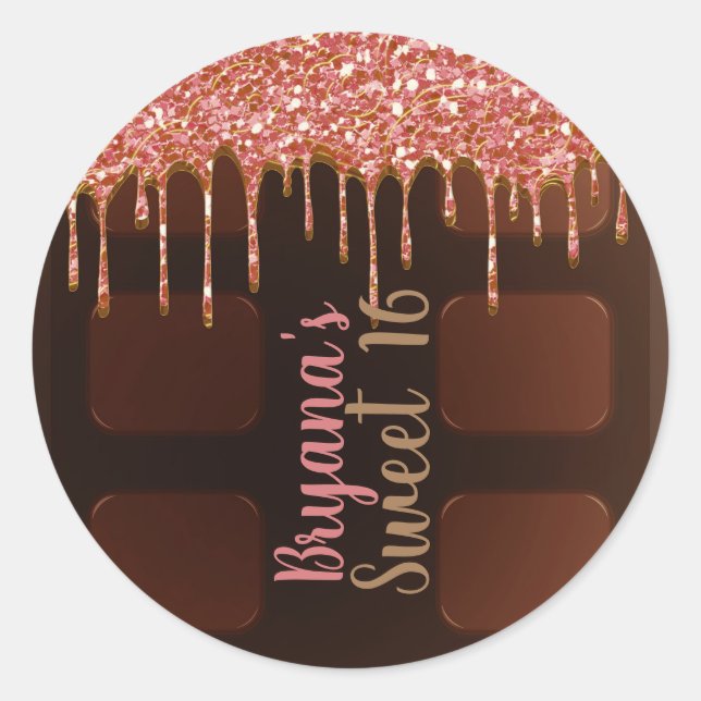 Sticker Rond Chocolat Barre de bonbons rose Parties scintillant (Devant)