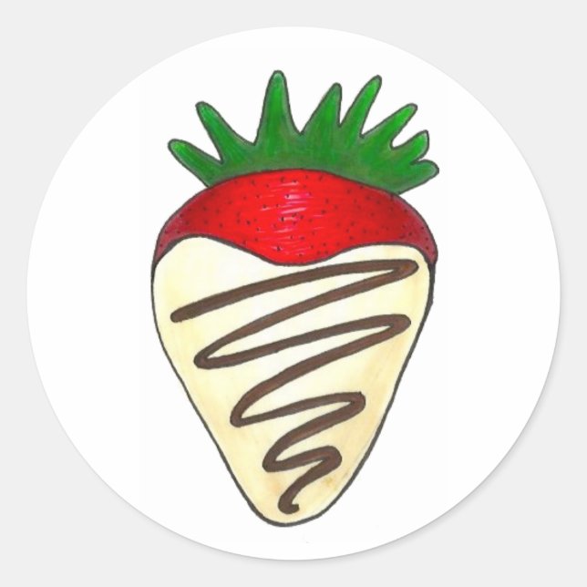 Sticker Rond Chocolat blanc Couvert Fraise Saint-Valentin (Devant)