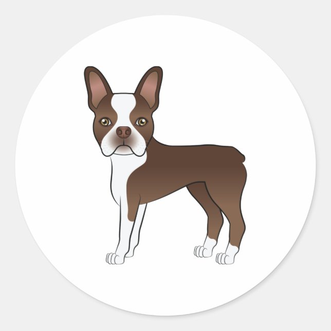 Sticker Rond Chocolat Brown Boston Terrier mignon chien de dess (Devant)