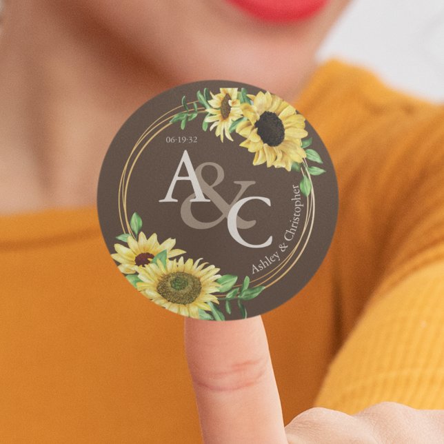 Sticker Rond Chocolat Brown ・ Élégant Mariage moderne (Créateur téléchargé)