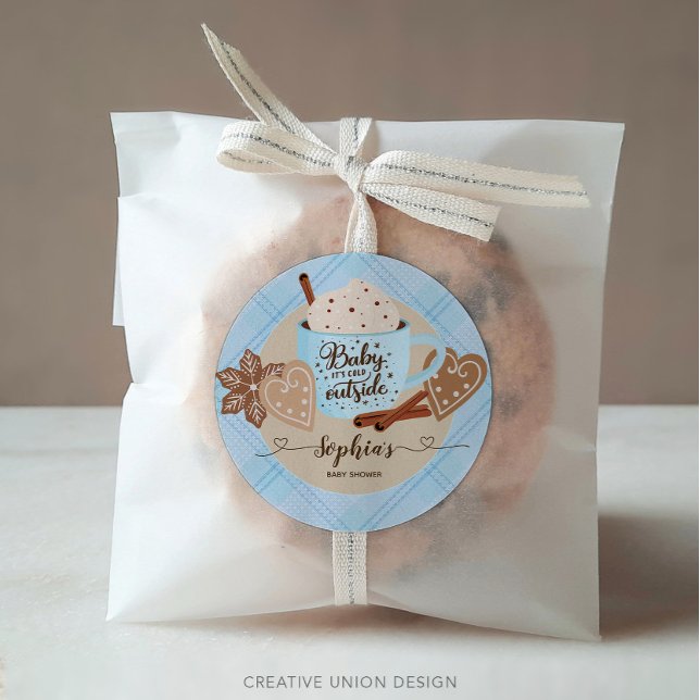 Sticker Rond Chocolat chaud Baby shower d'hiver garçon (Créateur téléchargé)