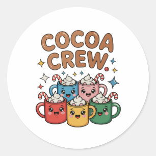 Sticker Rond Chocolat Chaud Cocoa Crew Kawaii Noël Xmas