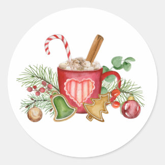 Sticker Rond Chocolat chaud de Noël Mug et ornements