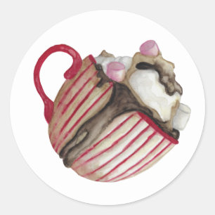 Sticker Rond Chocolat chaud et marshmallows cacao sundae