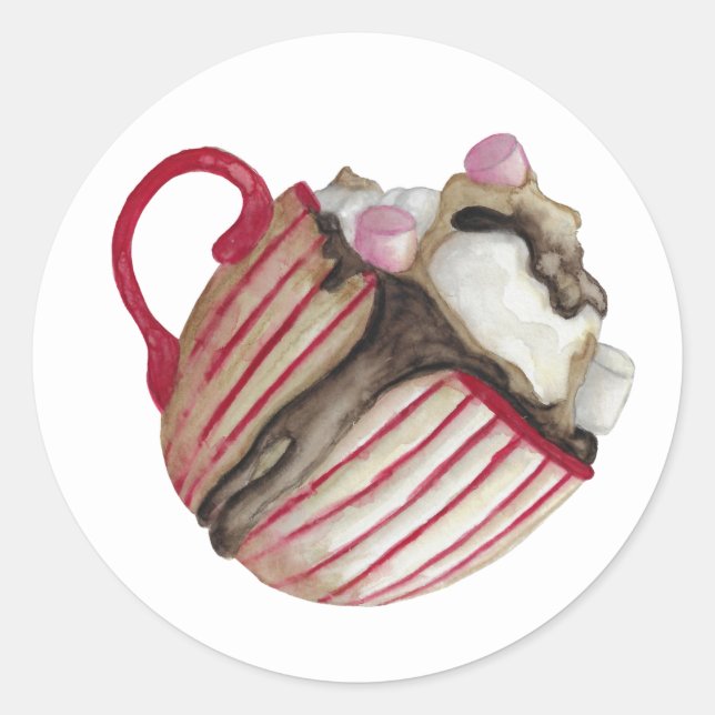 Sticker Rond Chocolat chaud et marshmallows cacao sundae (Devant)