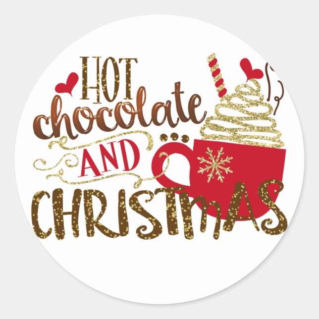 Sticker Rond Chocolat Chaud et Paillettes de Fêtes de Noël (Devant)