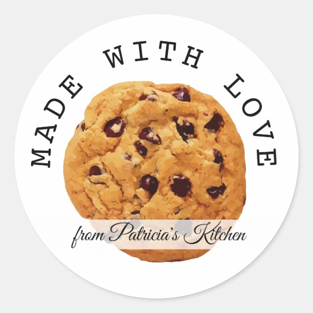 Sticker Rond Chocolat Chip Cookie Fabriqué Avec amour (Devant)