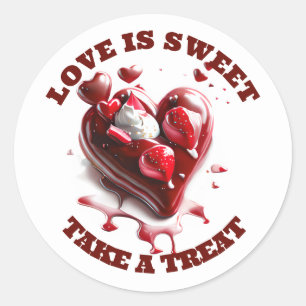 Sticker Rond Chocolat coeur amour sucré bonbons favoriser rouge