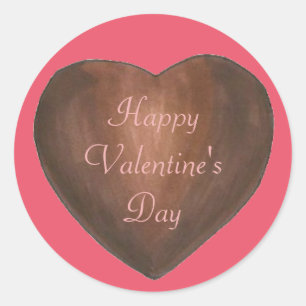 Sticker Rond Chocolat Coeur Heureuse Sainte-Valentin rose Brown
