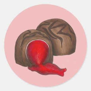 Sticker Rond Chocolat Couvert Cerisier Cordial Saint-Valentin
