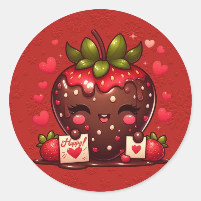 Sticker Rond Chocolat Couvert de fraise Saint-Valentin (Devant)