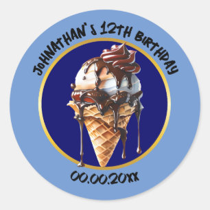 Sticker Rond Chocolat crème glacée gaufre cône gouttes enfants