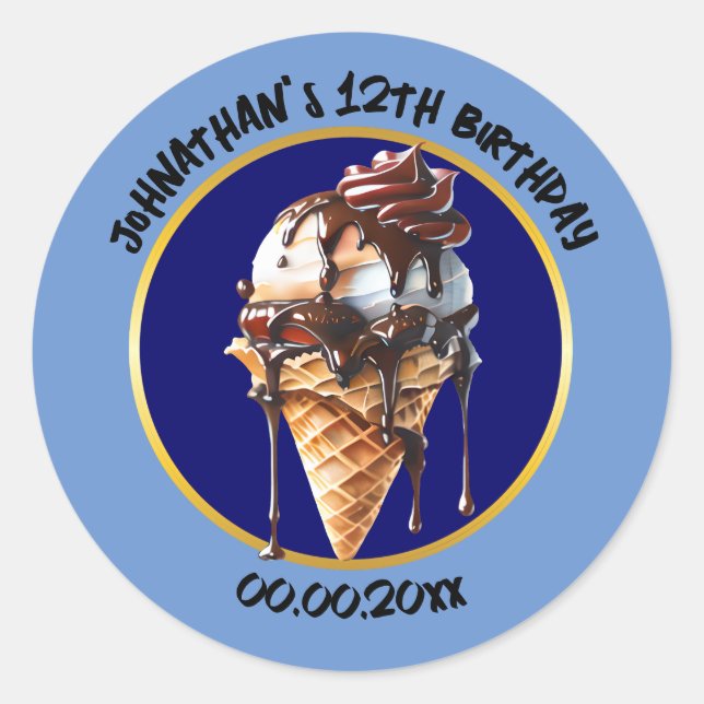 Sticker Rond Chocolat crème glacée gaufre cône gouttes enfants (Devant)