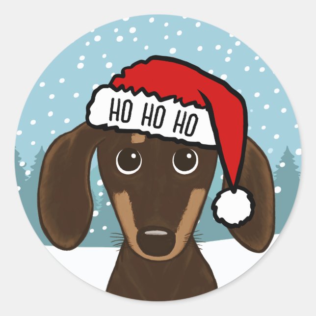 Sticker Rond Chocolat Dachshund Père Noël Cute Wiener Chien per (Devant)
