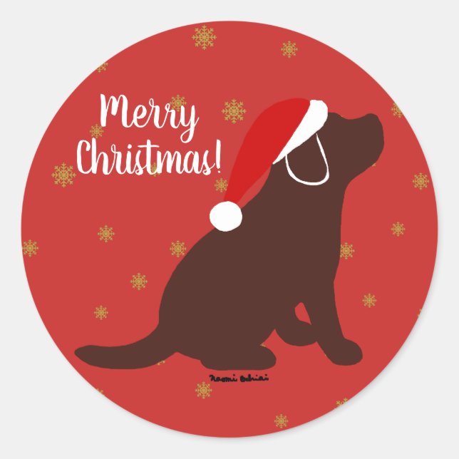 Sticker Rond Chocolat de Noël Labrador Chiot (Devant)