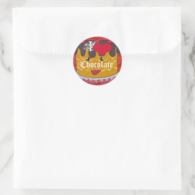 Sticker Rond Chocolat du coeur - J'aime le chocolat (Sac)