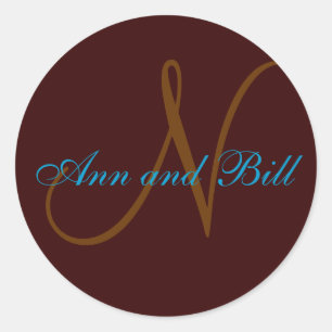 Sticker Rond Chocolat et prénoms Turquoises Phoque monographiqu