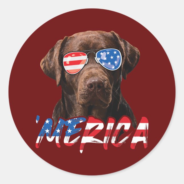 Sticker Rond Chocolat Labrador American Flag Lab Amoureux des c (Devant)