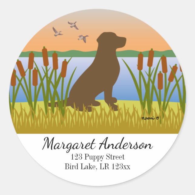 Sticker Rond Chocolat Labrador Bird Dog Sunset Adresse (Devant)