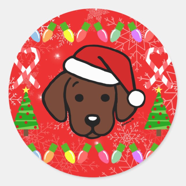 Sticker Rond Chocolat Labrador Chiot Motif de Noël (Devant)