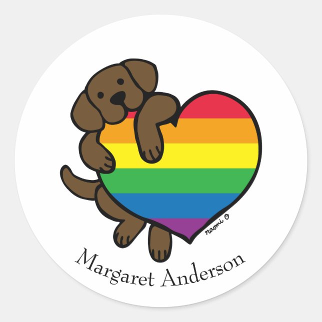 Sticker Rond Chocolat Labrador Rainbow Pride (Devant)