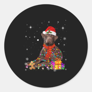 Sticker Rond chocolat labrador santa chapeau fée noël lumière