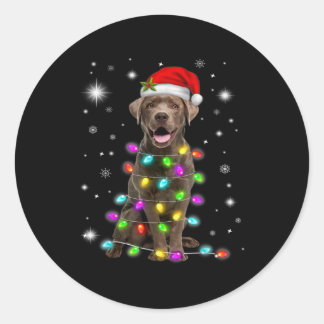 Sticker Rond Chocolat Labrador Santa Hat Noël Fairy Light