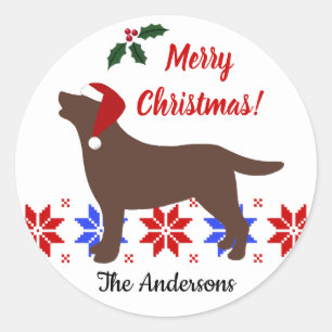 Sticker Rond Chocolat Labrador Silhouette Père Noël Noël