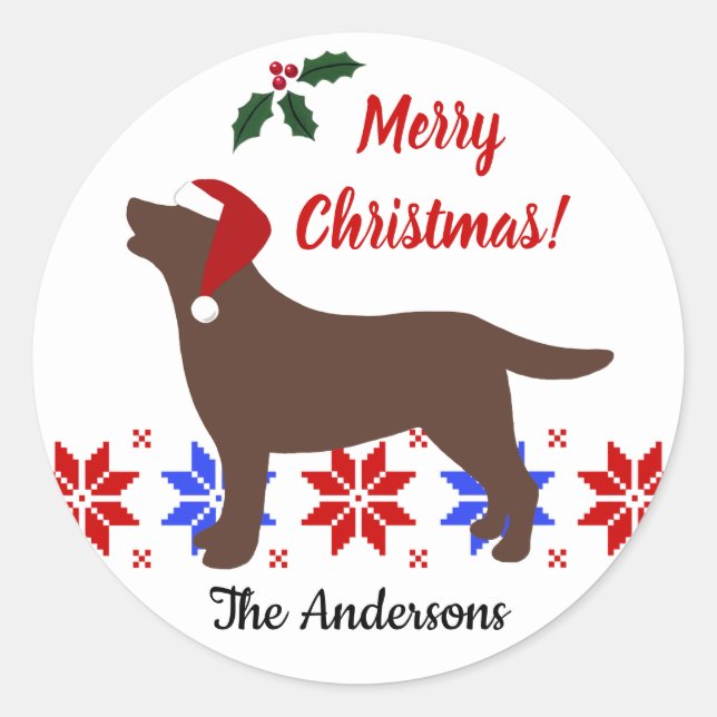 Sticker Rond Chocolat Labrador Silhouette Père Noël Noël (Devant)