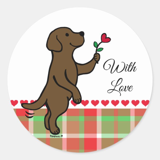 Sticker Rond Chocolat Labrador Tiny Heart Flower Valentine (Devant)