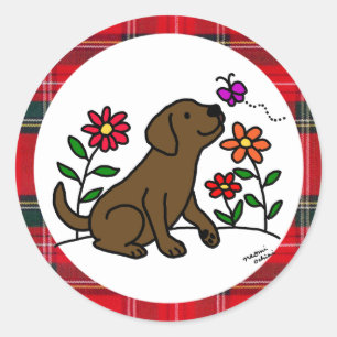 Sticker Rond Chocolat Labrador & vert avec coeur