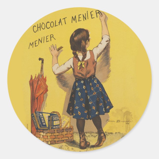 Sticker Rond Chocolat Menier Petite fille Mur écriture (Devant)