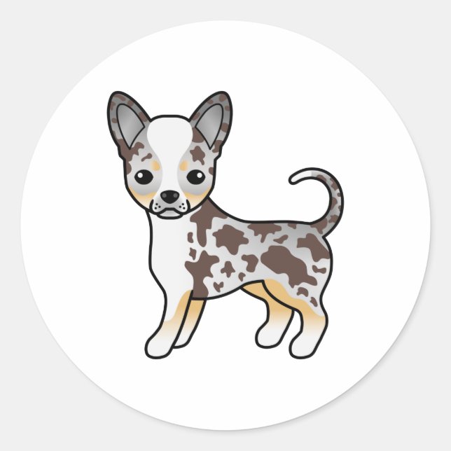 Sticker Rond Chocolat Merle Smooth Coat Chihuahua Cartographié  (Devant)