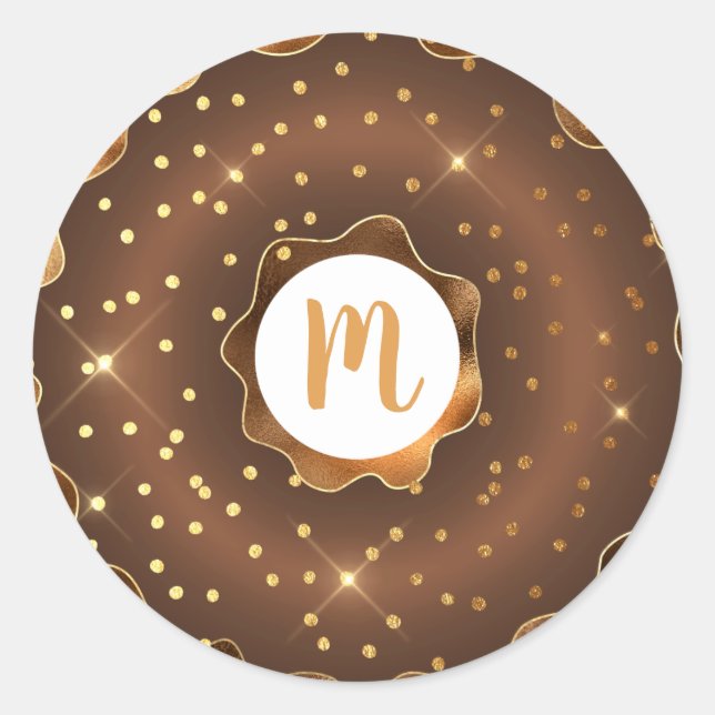 Sticker Rond Chocolat or parties scintillant beignets monogramm (Devant)