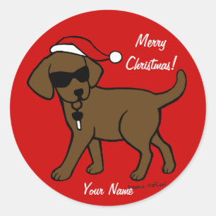 Sticker Rond Chocolat personnalisé Labrador Cartoon Noël