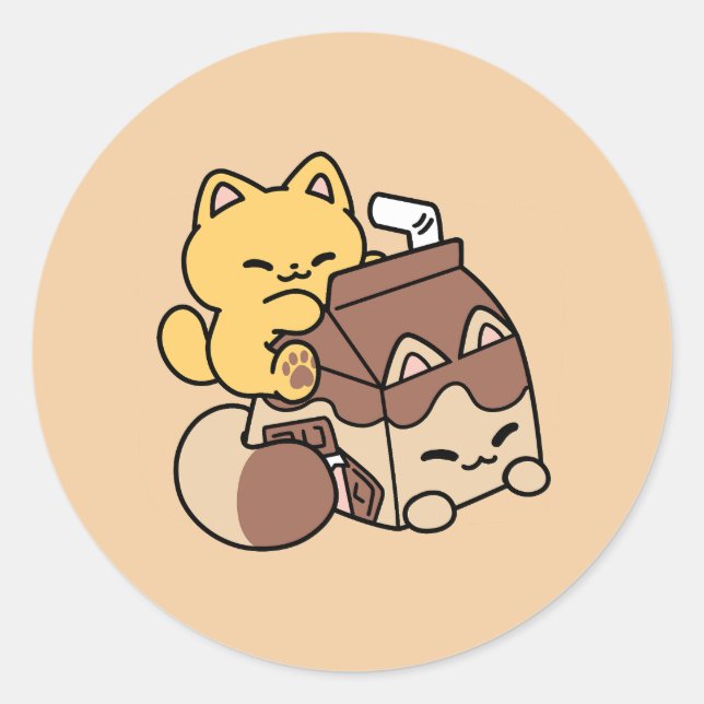 Sticker Rond Chocolate Milk Sipping on Bliss – Kawaii Cat Food  (Devant)