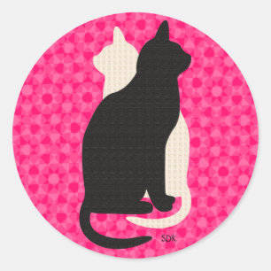 Sticker Rond Choisir Couleur Noir Blanc Chat Duo Yin Yang Style