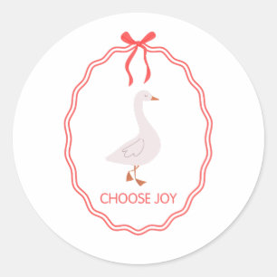 Sticker Rond Choisissez la joie Oie mignonne avec cadre ruban r