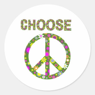 Sticker Rond Choisissez Paix - Panneau de Paix Fleur Rétro