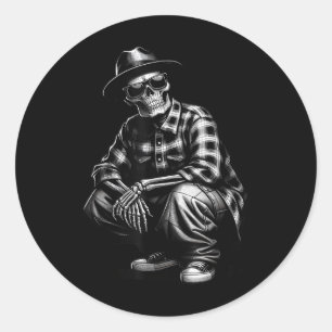Sticker Rond Cholo Chicano Homie Mexicain Gangster Squelette Co