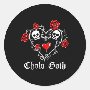 Sticker Rond Cholo Goth Rose crâne coeur épines tatouage gothiq