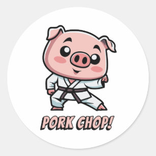 Sticker Rond Chop de porc ! Cartoon cartonné mignon Pun de porc