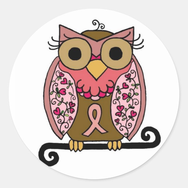 Sticker Rond Chouette à ruban rose (Devant)