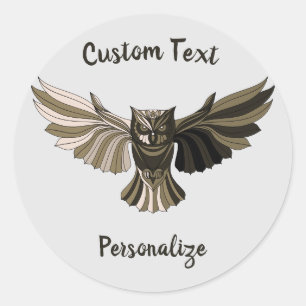 Sticker Rond Chouette avisée en vol Brown Tan personnalisé
