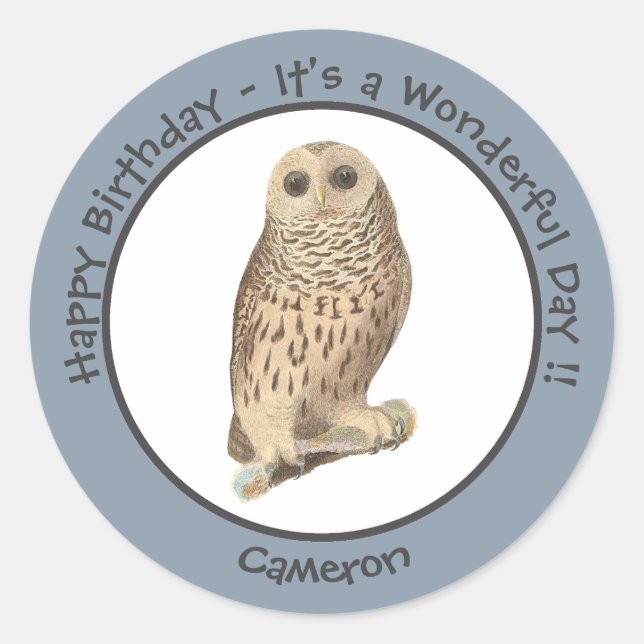 Sticker Rond Chouette barrée - Anniversaire ou autre événement  (Devant)